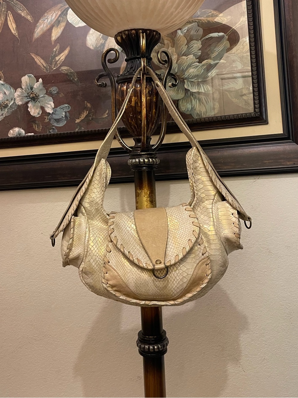 Pietro Alessandro Cream and Tan Textured Shoulder Bag